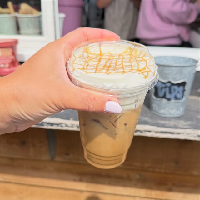 Iced caramel macchiato handed out the window