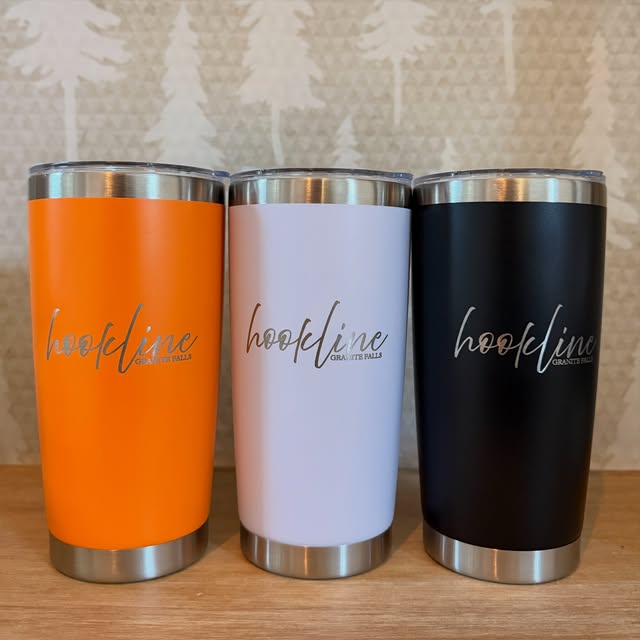 Hookline tumblers in orange, white and black